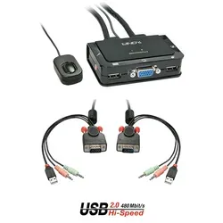 Lindy VGA KVM Switch Compact USB 2.0 - 2 Port - KVM-Switch für 2 Computer mit USB und Audio, ermöglicht einfache Steuerung von zwei Systemen mit nur einem Set an Peripheriegeräten.