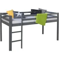 Homestyle4u Kinderbett 90x200 Grau Hochbett mit Treppe - Stabiles Hochbett aus massivem Kiefernholz in Grau, ideal für Kinderzimmer. Mit sicherer Leiter und Absturzsicherung, perfekt für kreativen Schlafraum und einfach aufzubauen.