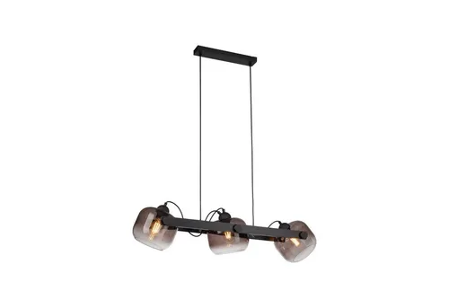 Licht-Erlebnisse Pendelleuchte KORVIC, ohne Leuchtmittel, Metall Glas E27 H: max. 120 cm Schwarz Rauchgrau 3-flammig länglich