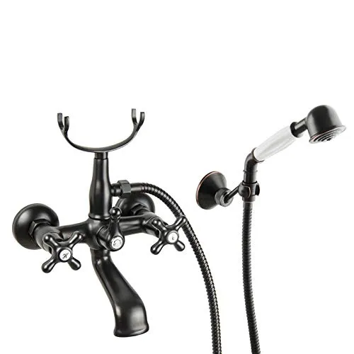 PaulGurkes Wannenmischeinheit PGSETWQP1 - Nostalgische Wannenarmatur aus massivem Messing mit hochwertigen Keramikventilen, Eigensicherung gegen Rückfließen und eleganter schwarz/kupferfarbener Oberfläche. Ideal für Retro-Bäder!