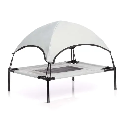 Wiltec Hundebett mit Dach Grau XL - Hundesessel & -sofas, optimaler Komfort für Hunde bis 50 kg mit abnehmbarem Sonnendach für effektiven Wetterschutz und flexibles Design.