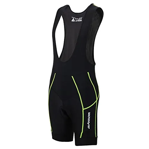 Airtracks Herren Fahrradhose Kurz Trägerhose Radhose mit Trägern Pro BIB Kurze Radlerhose 3D Coolmax Gepolstert Atmungsaktiv Reflektoren S M L XL XXL 3XL 4XL - schwarz-neon - M