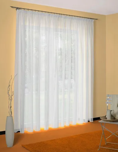 Wirth Gardine Gerty, Halbtransparente Faltenbandstore - Fertiggardinen mit hochwertigem, glänzendem Stoff und dezenter Musterung – ideal für Wohnzimmer und Schlafzimmer, sorgt für Lichtdurchlässigkeit und Privatsphäre.