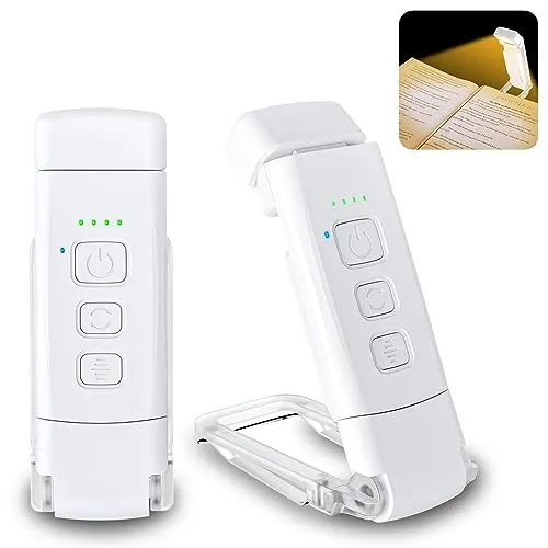 Alyvisun Leselampe, 3 Farbmodi und 5 Helligkeitsstufen Dimmbar, Timing-Funktion und USB wiederaufladbar, Leselampe, Klemmleuchte für Bücher im Bett, 80 Stunden Akkulaufzeit