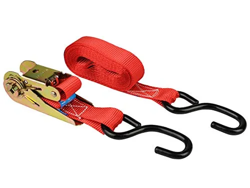 LAS 10317 Spanngurt, mit Ratsche und S-Haken, Größe (LxB): Ca. 5 m x 2,5 cm, rot