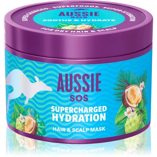Aussie SOS Supercharged Hydration beruhigende feuchtigkeitsspendende Maske für Haare und Kopfhaut 500 ml