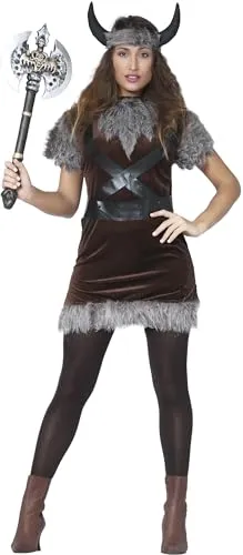 FIESTAS GUIRCA Königin der Wikinger Kostüm Damen - Größe M 38-40, inkl. Hörner und Gürtel, ideal für Mittelalter- und Wikinger-Mottopartys