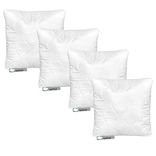 SuperKissen24. 4er Set Kopfkissen aus Mikrofaser 40x40 cm mit Polyester Kissenfüllung - waschbares Innenkissen geeignet für Allergiker - Couchkissen, Sofakissen, Dekokissen - Good Sleep Weiß