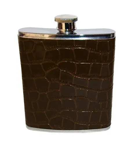 ECO FLACHMANN - 210ml/7oz Kroko Leder Optik Edelstahl Schraubverschluß 2-Farben 82 (Dunkelbraun)