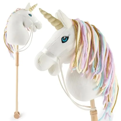 Bieco Einhorn Steckenpferd Rainbow | Plüsch Hobby Horse mit Holzstab