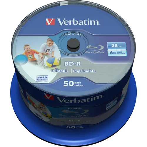 Verbatim BD-R SL Datalife 25 GB - Blu-Ray-Disk, 6-fache Brenngeschwindigkeit, Hardcoat Scratch Guard, 50er Pack für individuelle Gestaltung und HD-Speicherung