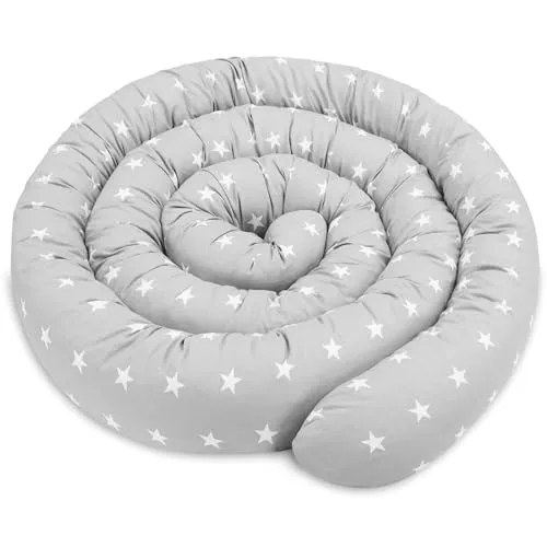 Totsy Baby Seitenschläferkissen Bettschlange Body Pillow 200 cm Baumwolle - Kopfkissen lang Bettrolle Schlafkissen Nackenrolle Kissen Oeko-Tex Grau mit Weiß Sternen