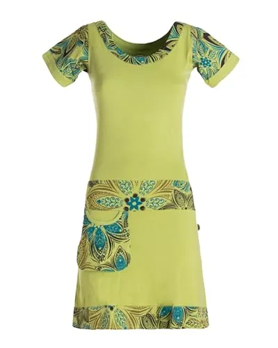 Vishes Damen Kurzarm Kleid in Hellgrün I Größe L (36) I Handgefertigt aus 100% Baumwolle I Stylisches Sommerkleid für Freizeit & Alltag I Nachhaltige Alternative Bekleidung