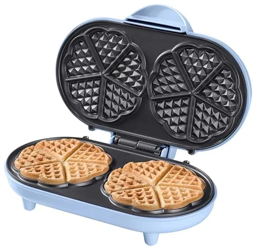 Bestron Doppel-Waffeleisen für Herzwaffeln - Waffeleisen für 10 knusprige Herzwaffeln, ideal für Feiern. Mit Antihaftbeschichtung für fettfreies Backen und einfacher Reinigung, plus Backampel für perfekte Ergebnisse.