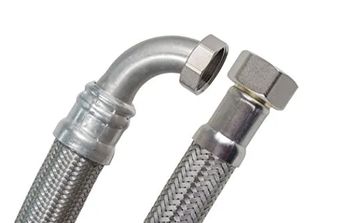 SFX® Panzerschlauch 70cm DN19-3/4 Zoll ÜM x 3/4 Zoll ÜM - 90 Grad Bogen Edelstahl Umflechtung Trinkwasser Flexschlauch 700mm