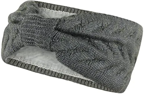 Frentree Stirnband gefüttertes Damen Strick Haarband, Mädchen Ohrenwärmer mit Schleife, warmes Fleece Innenfutter