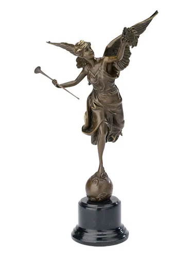 Aubaho Bronzeskulptur Viktoria 39cm Antik-Stil - Massive Bronzeskulptur der Siegesgöttin Viktoria, elegant auf Steinplinthe, handgearbeitet im antiken Stil. Ein hochwertiges Dekoobjekt, das jedem Raum einen besonderen Charme verleiht. Maße: 24 x 39 x 20cm, Gewicht: 3kg.
