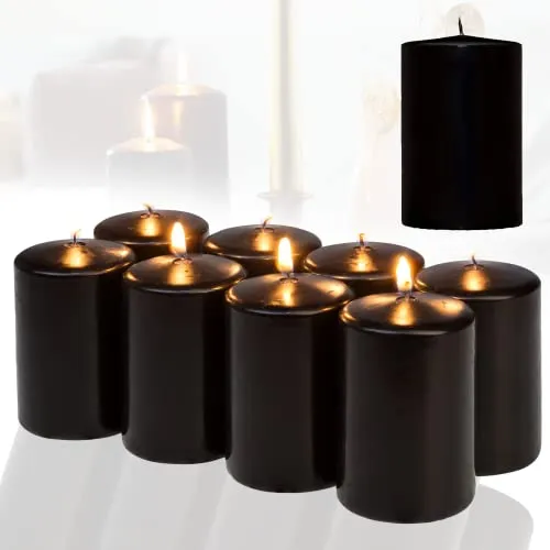 Candelo 8er Set Premium Kerzen Weihnachten Ambiente Stumpenkerzen - Schwarz - 4,8cm x 8cm - Weihnachtskerzen Adventskranz - Advent Kerze Weihnachtsdeko
