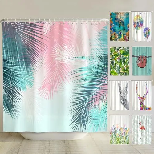 arteneur® - Palmenblätter - Anti-Schimmel Duschvorhang 240x200 - Recycelt mit Öko-Tex Standard 100 - Beschwerter Saum, Blickdicht, Wasserdicht, Waschbar, 16 Ringe & E-Book mit Reinigungs-Tipps