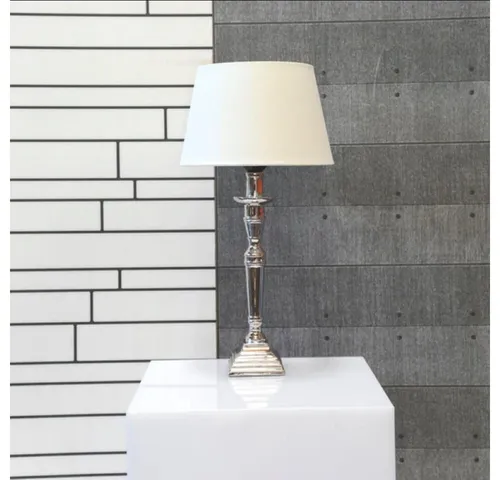 Dirk Davids Leuchten GmbH Tischleuchte Tischleuchte Chrom Poliert Schirm Rund Leinen Cotton Creme 16685/S, E27