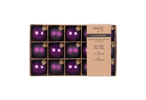 MAGIC by Inge Weihnachtsbaumkugel, Weihnachtskugeln Glas 6cm Sterne Motiv 15 Stück - Purple Symphony