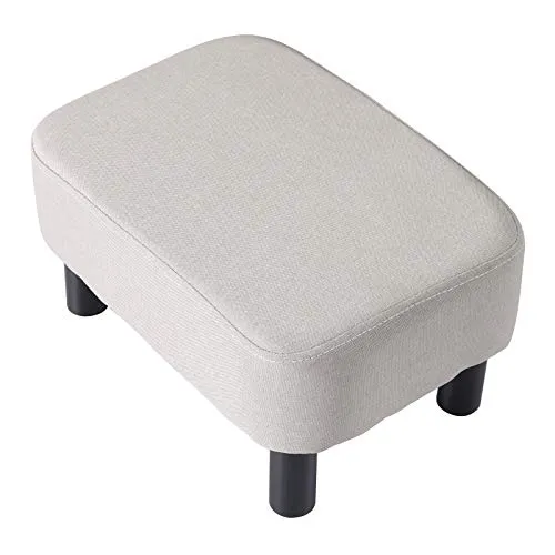 YMYNY Rechteckiger Fußhocker Sitzhocker, 42 x 29 x 23 cm, Gepolsterter Hocker aus Baumwolltuch, Holzbeine, Bequeme und Dicke Sitzbank, platzsparend, für Wohnzimmer Flur Büro, Hellgrau HD-HRF-BD213