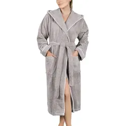 Laynenburg Damenbademantel - Frottee Bademantel Damen lang, 124, Baumwolle, Kapuze, Gürtel, 100% Baumwolle, Gürtel, Frottee Kapuze S-3XL grau XL | 122 cm