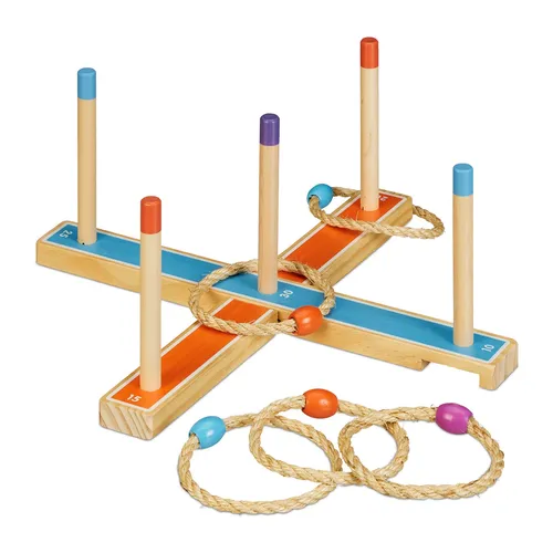 Ringwurfspiel Wurfspiel für Kinder Zielwurfspiel bunt 5 Ringe Holzringwurfspiel