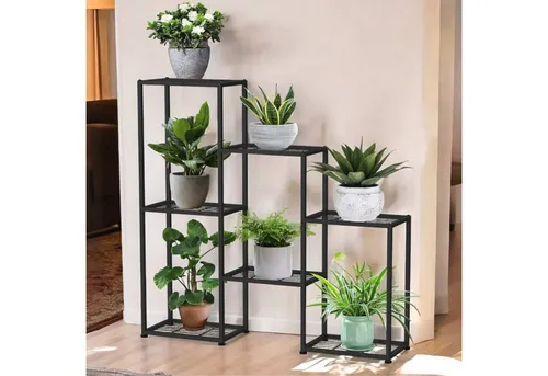 DanDiBo Pflanzentreppe Wohnzimmer Metall Schwarz 6 Ebenen - Blumentreppe aus robustem Metall, ideal für die stilvolle Präsentation Ihrer Pflanzen, bietet Platz für 6 Ebenen und passt perfekt in jedes Wohnzimmer.