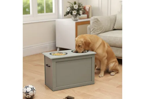 PawHut Futternapf für 2 Hunde und Katzen mit Stauraum - Praktischer Fressnapf mit 2 Edelstahl-Näpfen und Stauraum, ideal für Haustierbesitzer, die Ordnung schätzen. Maße: 60 x 30 x 41 cm.