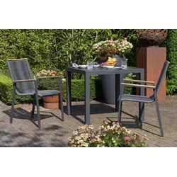 Gartenmöbelset Diningsessel Alicante anthrazit mit Tisch Tarifa 90x90cm - Elegantes Gartenmöbelset für drinnen und draußen. Die witterungsbeständigen Diningsessel Alicante und der praktische Tisch Tarifa bieten Komfort und Stil für gesellige Anlässe.