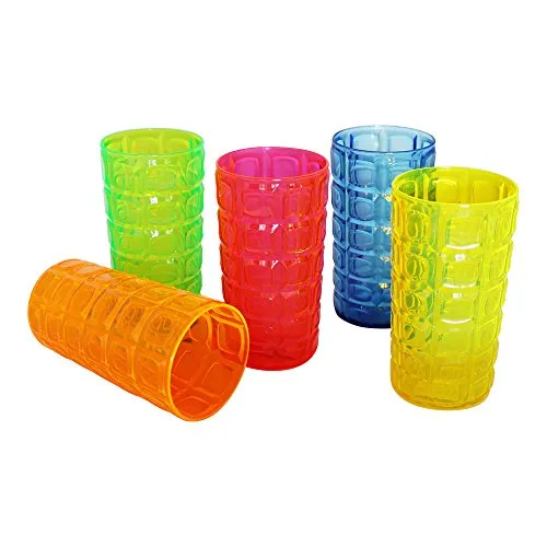 Longdrinkbecher 275 ml in Leuchtfarben 5er Set farblich sortiert, Größe: ca. 12 x Ø 6,0 cm, wiederverwendbar, Kunststoff