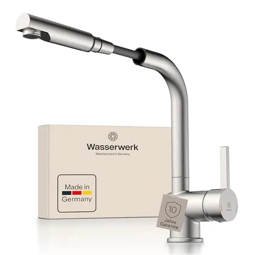 WASSERWERK Spültischarmatur WK 4 - Hochwertige Einhebelmischer-Küchenarmatur mit 360° schwenkbarem Auslauf, herausziehbarer Brause und 10 Jahren Herstellergarantie für langlebigen Gebrauch.