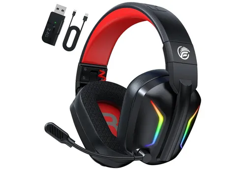 Fachixy 2,4G Wireless Bluetooth Gaming-Headset mit LED-Beleuchtung - Erlebe 3D-Surround-Sound und kabellose Freiheit mit dem Fachixy Gaming-Headset. Ideal für PC und Konsole, bietet es über 50 Stunden Akkulaufzeit und klare Kommunikation dank ENC-Mikrofon.