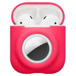 kwmobile 2-in1 Schutzhülle für Apple Airpods 1 & 2 Hülle - Kopfhörer Silicon Case kompatibel mit AirTag - stoßfestes Cover mit Karabiner - Neo... - Pink