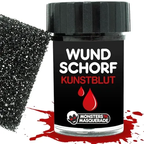 Monsters'n'Masquerade Wundschorf Kunstblut mit Schwamm | realistische Wunden schminken | verkrustetes Blut Schürfblut Halloween Horror Makeup Blutgel