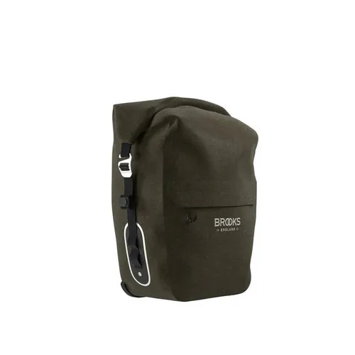 Brooks Scape Fahrrad-Reisetasche Mud Green 18 - 22 L - Wasserdichte Fahrradtasche mit Rollverschluss, ideal für Touren. Sie bietet 18-22 L Volumen und modulare Funktionalität zur Befestigung weiterer Taschen oder Rücklichter.
