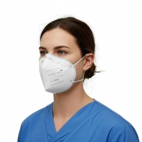 Medi-Inn FFP2 Atemschutzmasken, 3-lagig, weiß - 500 Stück - Arbeits- & Schutzkleidung: Hochwertige 3-lagige FFP2 Atemschutzmasken mit flexiblem Nasenbügel, latexfrei und einzeln verpackt, bieten optimalen Schutz und hohen Tragekomfort.