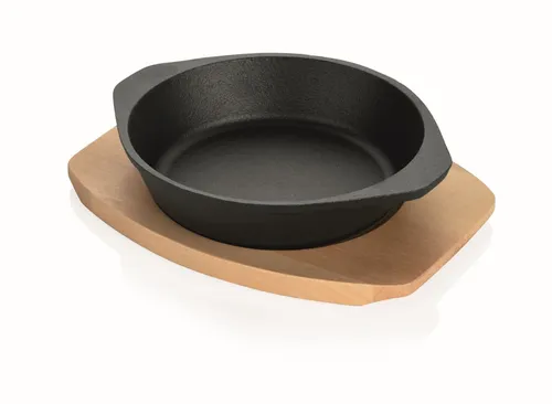 Servierpfanne mit Holzuntersetzer Gusseisen Gusspfanne Serviertopf Untersetzer