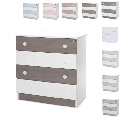 Lorelli Kommode Dresser 81 x 50 x 86 cm, 4 große Schubladen, schnelle Montage, Farben:weiß braun