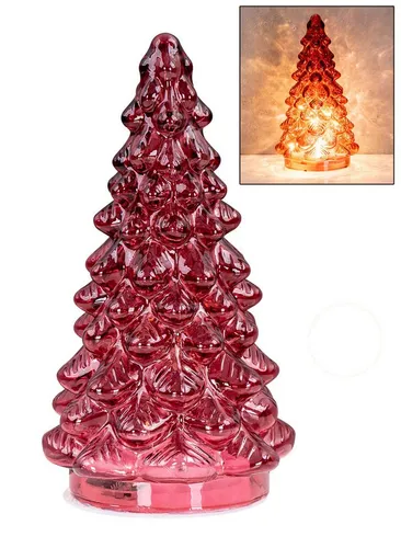 Levandeo® LED Dekoobjekt, LED Weihnachtsbaum Rot H20cm Glas Weihnachtsdeko Beleuchtung