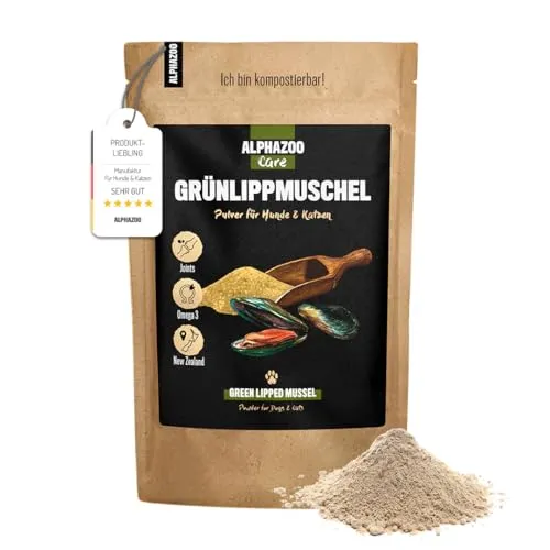 alphazoo Grünlippmuschel-Pulver 100 g für Hunde – 60% Rohprotein, 3,1% Gag & wertvolle Omega-3 – Vollfettqualität – gefriergetrocknet – aus Neuseeland - in Deutschland abgefüllt