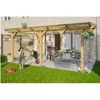 Skan Holz Terrassenüberdachung Siena 541 cm x 300 cm - Freistehend aus Leimholz - Freistehende Terrassenüberdachung aus robustem Leimholz mit UV-beständigen Polycarbonatplatten, ideal für witterungsgeschützte Entspannung im Freien.
