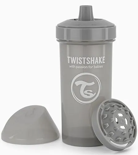 Twistshake Kid Cup | Auslaufsichere Babytrinkflasche mit hartem Ausguss und Fruchtmixer - 360 ml | Trainerflasche für Kleinkinder | Auslaufsichere Babywasserflaschen | BPA-freier Trinkbecher | Grau