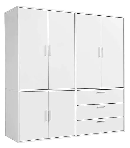 mokebo Kleiderschrank groß in Weiß - 6-türig & 3 Schubladen - Modularer Kleiderschrank mit 6 Türen und 3 Schubladen, ideal für optimale Stauraumnutzung im Schlafzimmer oder Flur.