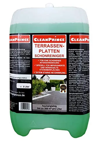 Liter CleanPrince Terrassenplatten Schonreiniger für imprägnierte und versiegelte Flächen, besonders schonend, Steine Ausblühungen Zementreste Marmor Granit Natursteine 5