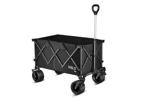 NILS CAMP NC2604 WÓZEK CZARNY XXL 180L - Robuster Transportwagen für Camping, Picknicks und Gartenarbeit. Mit 180L Volumen, verstellbarem Griff und langlebigen Rädern für jedes Gelände.