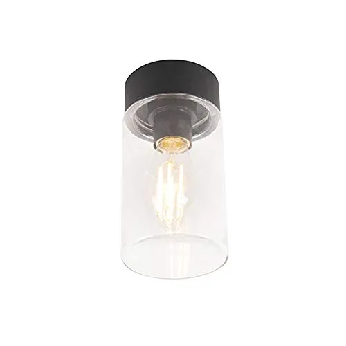 Qazqa Moderne Außen Deckenleuchte - IP44, schwarz, 22,6 cm - Moderne Deckenleuchte für Außenbereiche, IP44 geschützt, ideal für Badezimmer oder Terrassen. Dimmbar mit E27 Fassung, elegantes Design in Schwarz.