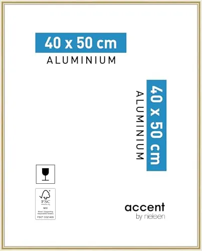 accent by nielsen Bilderrahmen 40 x 50 cm - Aluminium in Gold glanz - Eleganter Aluminiumrahmen mit Echtglas für kreative Präsentationen, FSC-zertifiziert und einfach zu montieren. Ideal für Hoch- und Querformat.