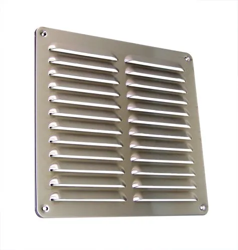 Edelstahl V2A Lüftungsgitter LG-2525 L - Hochwertiges Lamellengitter aus Edelstahl V2A, ideal für Zuluft und Abluft mit maximalem Luftdurchlass von 144 cm². Perfekt für effiziente Belüftung in Wohnräumen.